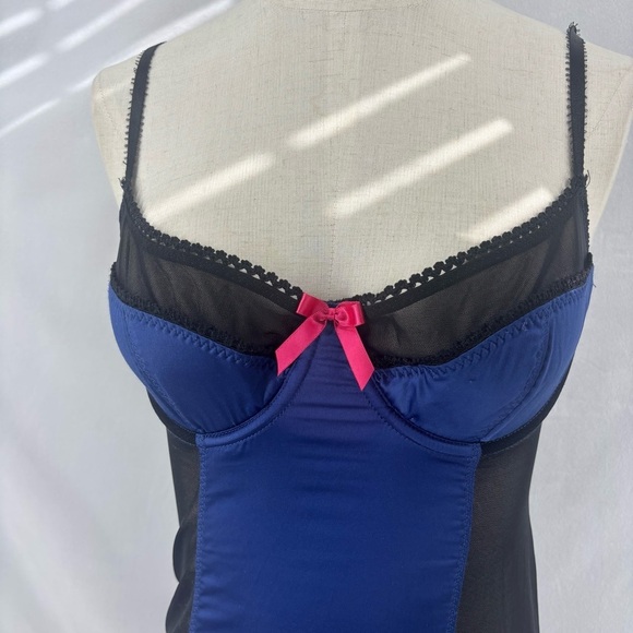 Victoria Secret Sexy Little Things Royal Blue Black Mesh Corset Bra 34B Lingerie - Picture 8 of 11